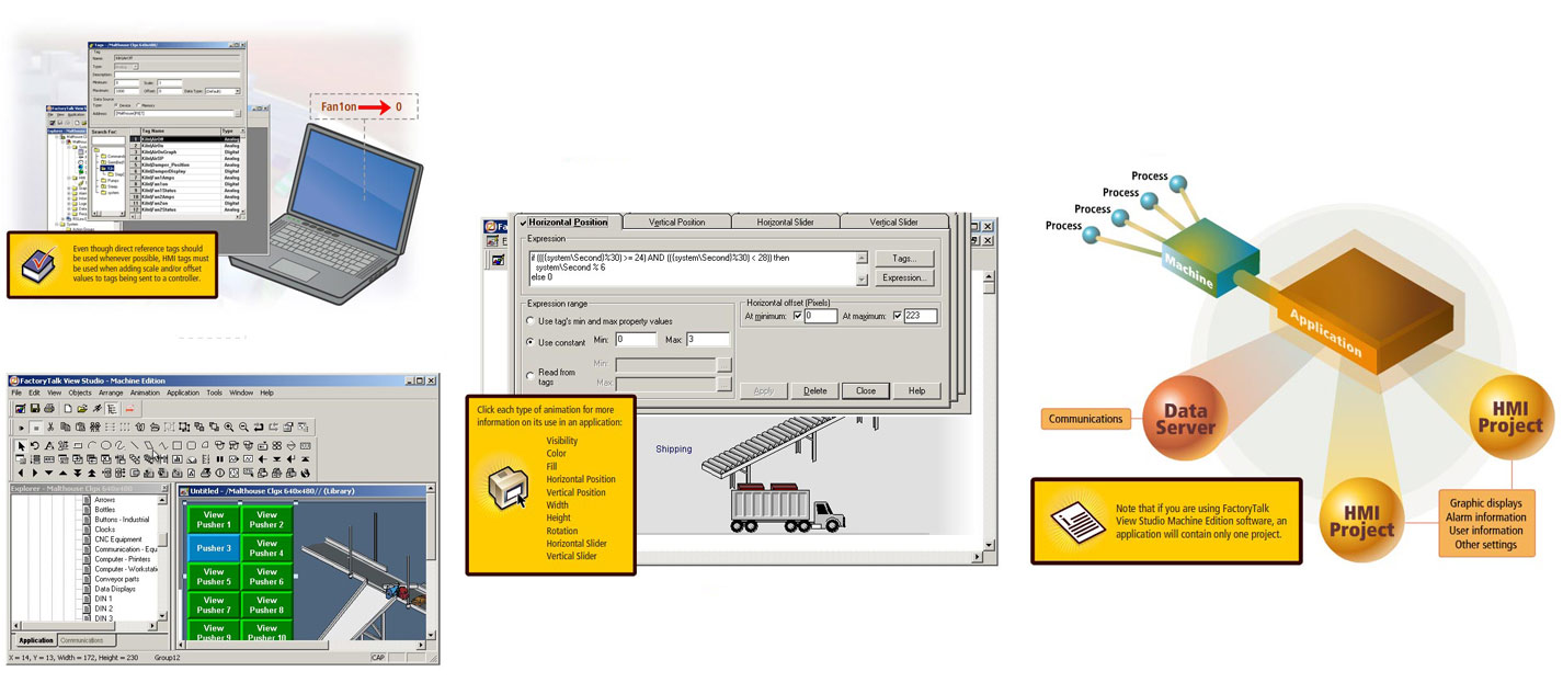 FactoryTalk View Machine Edition - Applications and Displays eLearning course screenshots